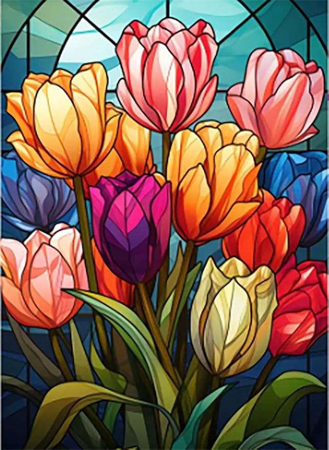 GemZono Diamond Painting Kits for Adults,Diamond Painting Kits, 5D Flower Diamond Art Kits for Adults Beginner Gem Art Full Drill Diamond Dots Tulip Art for Adults Home Wall Decor Gifts 12x16inch