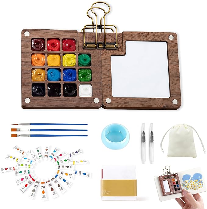 EVOCKAY Mini Watercolor Paint Set Portable Watercolor Kit for Adults Travel Watercolors Paint with Sketchbook Mixing Palette and Drawing Pad Perfect for On The Go Creativity and Art Exploration