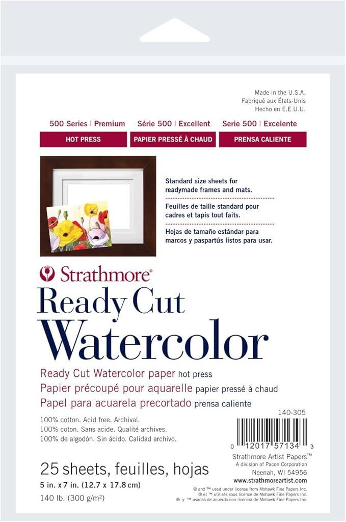 Strathmore Ready Cut Watercolor Sheets - 5'' x 7'', Hot Press, 25 Sheets