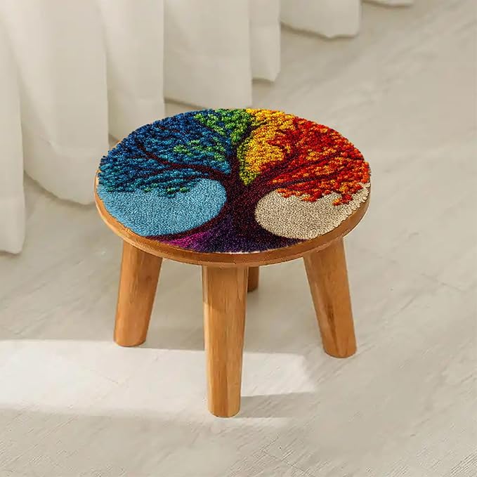 Latch Hook Rug Kit Abstract Colorful Tree Easy for Beginners Round Shape Carpet Crochet Yarn Craft Mini Rug DIY Hook and Latch Little Tapestry for Home Decor 30x30cm(3)