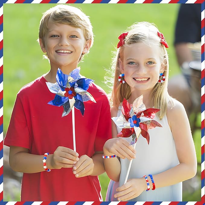 UPINS 1200pcs Red White and Blue Beads,4th of July Beads Patriotic Star Shaped Beads American Beads Memorial Day Beads DIY Jewelry Making Crafts