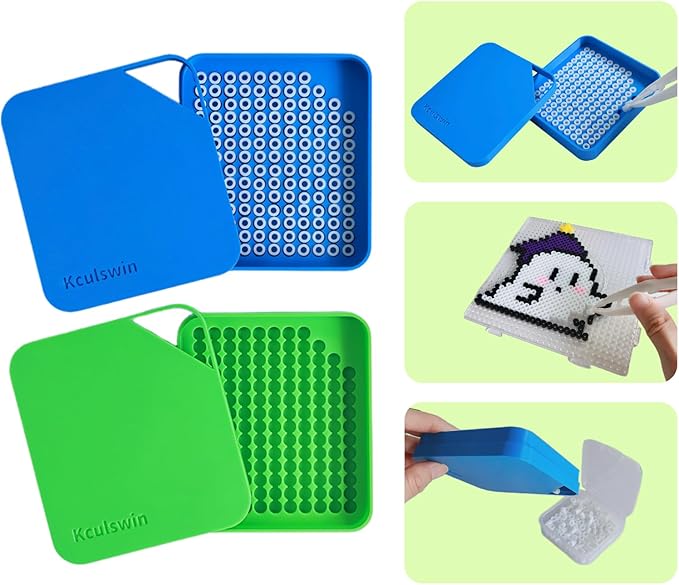 2 Pcs 5mm Fuse Beads Picking Tray Kit with Total 296 Holes, Efficient Sorting Tools with Effortless Beads Recovery, User-Friendly for Iron Bead Beginners (Blue and Green)