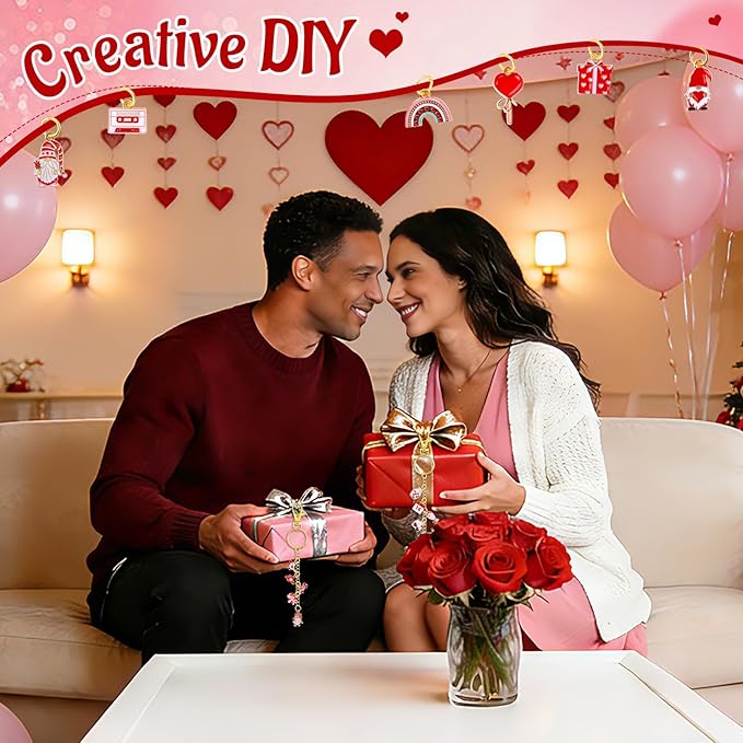 PYURTHITY 254 Pcs Valentine's Day Lip Gloss Keychain Charms Making Kit Include Valentine's Day Enamel Charms Keychain Clips Extender Chains Jump Ring Plier DIY Jewelry Crafts Gifts for Women Adults
