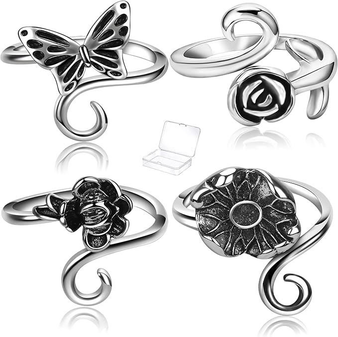 4 Pieces Crochet Ring for Finger Adjustable Yarn Tension Rings for Crocheting Yarn Guide Knitting Rings Crochet Tools