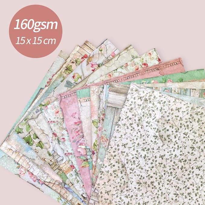 6x6” 160gsm cardstock Single Sided Scrapbooking 24 Papers Pad vintage decoupage scrapbook kit patterned paper junk journal supplies journaling supply scrap paper crafting Rose Garden