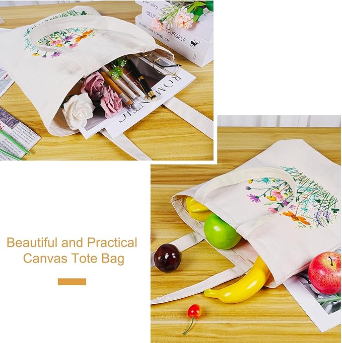 Embroidery Kit Canvas Tote Bag, Hand Embroidery Kit with Floral Pattern for Beginners, Cross Stitch Kits for Adults, Arts and DIY Crafts Kits, Embroidery Starter kit with Embroidery Bag and Tools