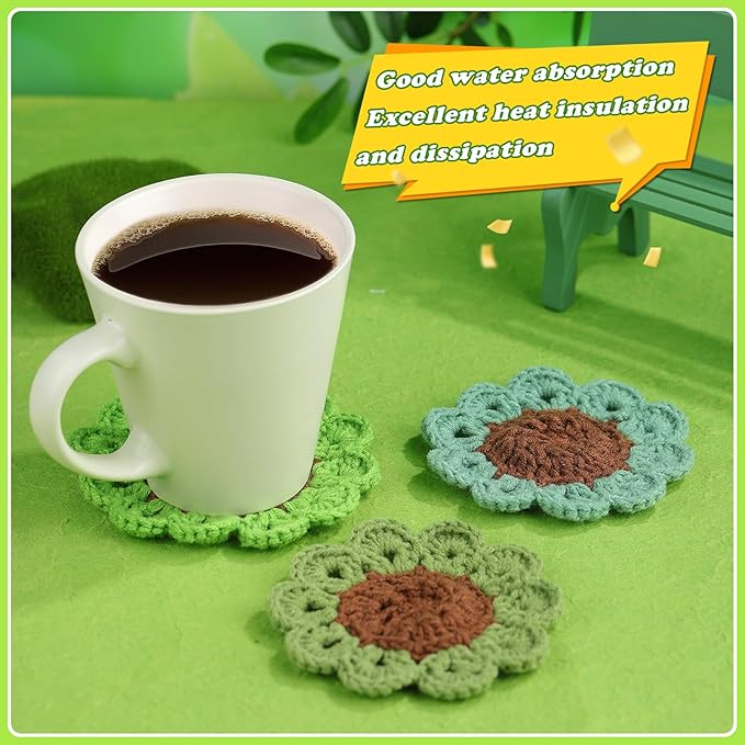 FTEVEN Crochet Kit for Beginners, 3PCS Coasters Potted Plants Crochet Starter Kit for Beginners Adults, Knitting Kit with Step-by-Step Video Tutorials and Crochet Yarns for DIY Christmas Decoration