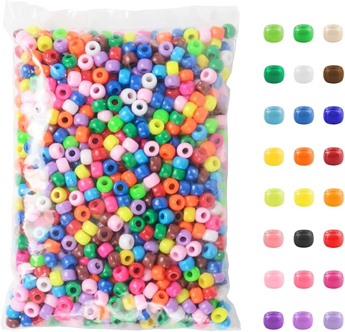 simetufy 1200 pcs plastic pony beads for bracelet making, multi-colored beads for hair braiding, diy crafts, kandi jewelry, key chains and ornaments decorations 24 assorted colors