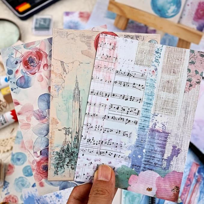 100 Sheets Watercolor Scrapbook Paper for Scrapbooking, Purple Collage Background Decorative Paper for Journaling, Junk Journal Supplies, Scrap Book, Decoupage, 3.9 x 5.5"