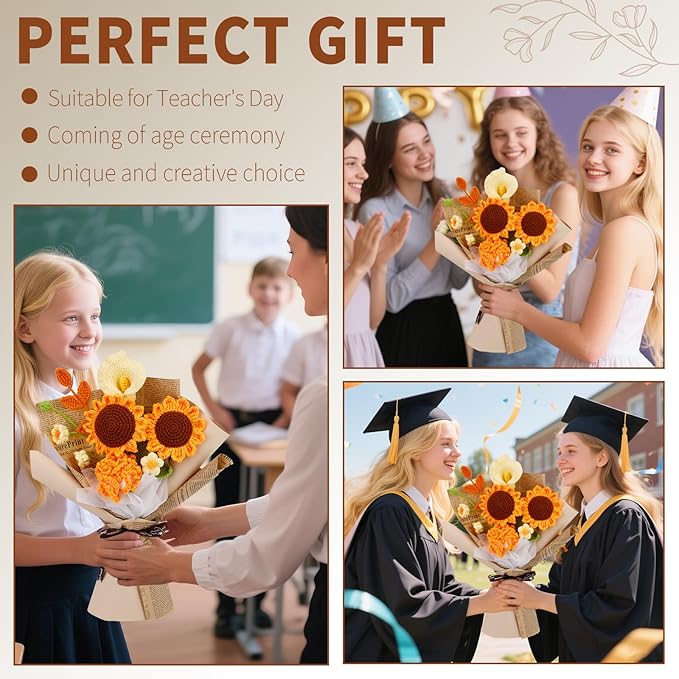 Kogyxe Crochet Kit for Beginners, Crochet Flower Bouquet with Step-by-Step Video Tutorials, Adults Crafts Kits Including Materials Such as Floral Wire, Newspaper for Commemorative Gift