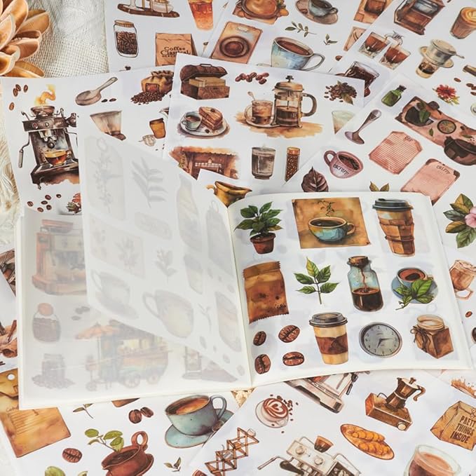 558pcs Coffee Journal Stickers, Ephemera for Junk Journaling Supplies, 50 Sheets Pre-Cut Washi Scrapbook Sticker Book for Scrapbooking, Bujo, Collage, Planners, DIY Art Crafts