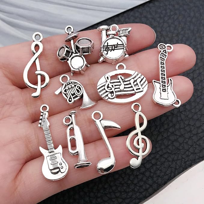 WOCRAFT 60pcs Antique Silver Music Bracelet Charms for Jewelry Making Sets DIY Necklace Bracelet Keychain Crafting Charms Kit Craft Supplies (SN893)