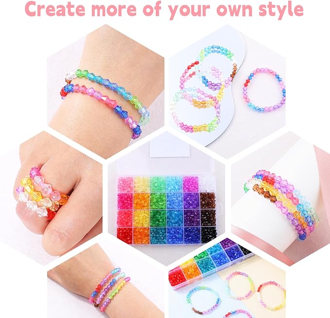 Crystal Beads for Jewelry Making 3000pcs Bicone Bracelet Bead Faceted Acrylic Beads 24 Colors Rainbow Loose Craft Bead for Jewelry Making, DIY Bracelets, Necklaces, Curtain, Key Chains