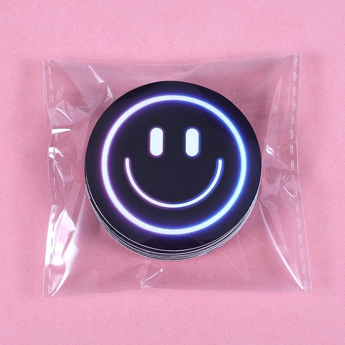 wercokt 50pcs smiling neon stickers, cute water bottle stickers for kids, for teaching rewards, notebooks, stationery, luggage, cartoon pvc happy stickers