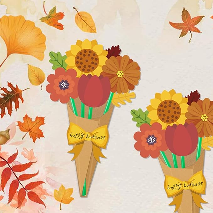Whiosyrt Fall Flower Bouquet Craft Kit - 24Pcs Make Your Own Sunflower Thankful Autumn Florals, Thanksgiving DIY Gift, Mother's Day Flower Bouquet Classroom Fun Activities