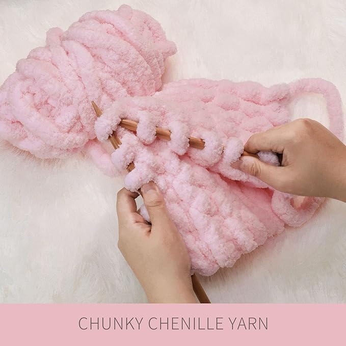 Light Pink Chunky Chenille Yarn for Crocheting Bulky Thick Fluffy Yarn for Knitting,Super Bulky Hand Blanket, Soft Plush Yarn Crochet Carpet/Scarf/Cushion/ 8 Jumbo Pack(63.76oz/197.68yd