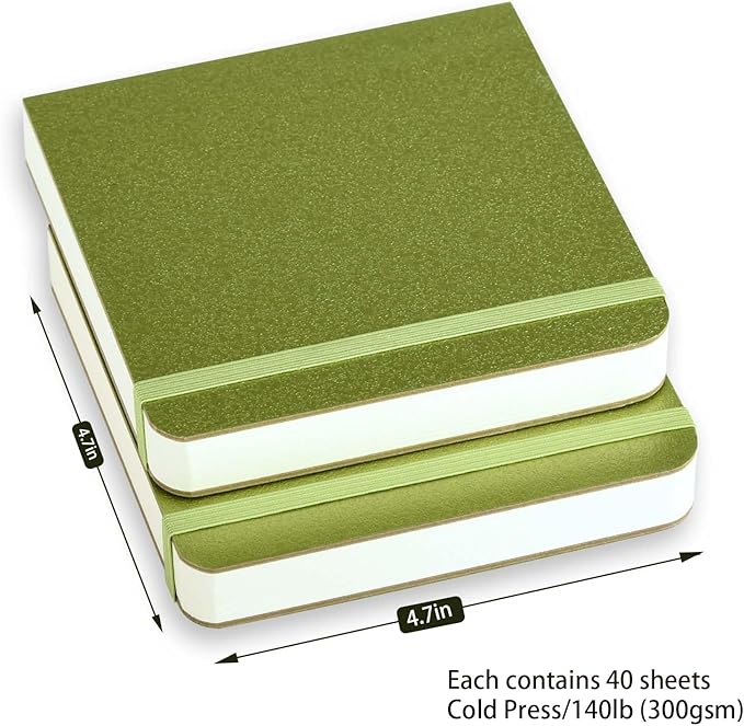 SEMLEART Watercolor Journal,Mixed Media Sketchbook,4.7x4.7inches, 2 Pack, 44 Sheets Each,Cold-Pressed, 110lb/230gsm,Suitable for Techniques