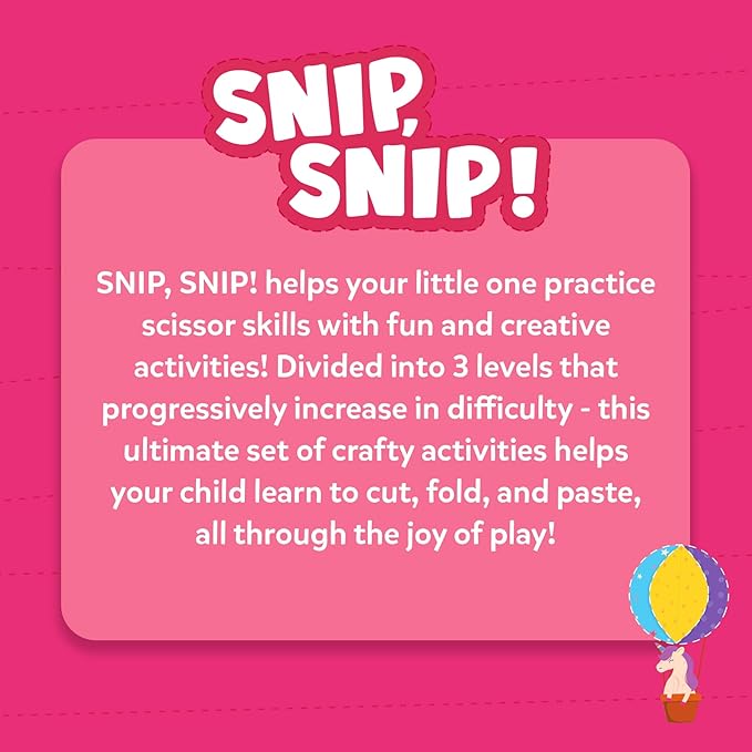 skillmatics scissor skills activity book - snip snip unicorns & princesses, 25 fun cutting & creative activities, 2 child-safe scissors, felt craft kit, valentine’s day gift for ages 3, 4, 5, 6, 7
