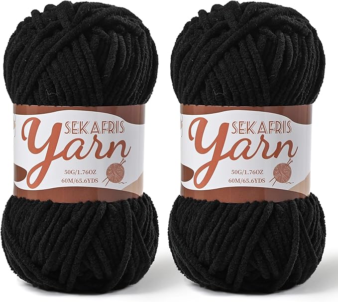 2 Pack Fluffy Velvet Yarn for Crocheting，Baby Blanket Yarn for Crocheting Soft，100g(131yds) Amigurumi Yarns，Plush Chenille Crochet Yarns，Puzzle Yarn for Crochet Weaving Craft(2 Black)