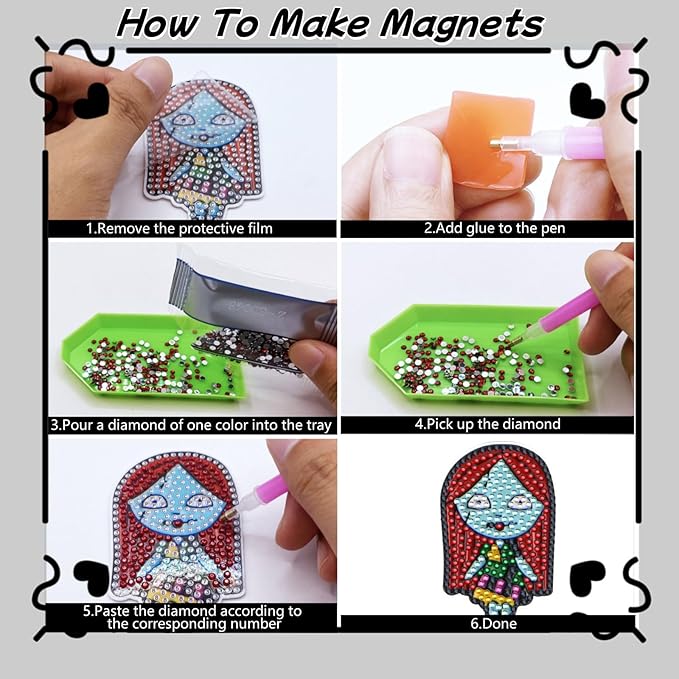 16 Pcs Horror Diamond Painting Magnets Kits,Halloween Diamond Art Fridge Magnet Refrigerator Sticker Diamond Painting kit for Beginners Adults DIY Art Craft Gifts Home Decors (Horror)