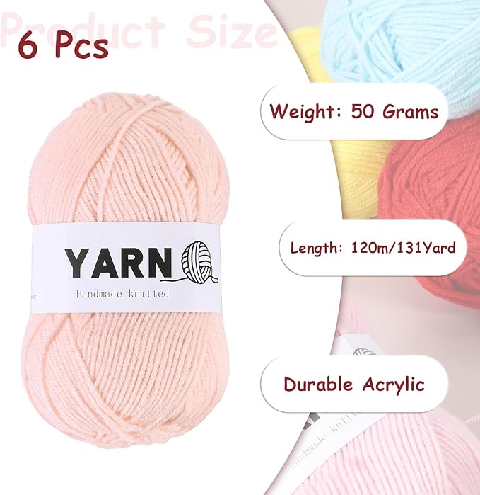 6Pcs Dark Pink Acrylic Yarn 790 Yard 4 Ply Soft Crochet Yarns Sport Weight Yarn,[for DIY Crocheting Knitting Craft Blankets Hats]-300g