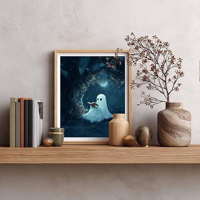 Cawpom Ghost Reading Paint by Number, Halloween Ghost with Book Paint by Numbers Kit for Adults, Halloween Spooky Acrylic Painting, Home Wall Decor(16x20inch, No Frame)