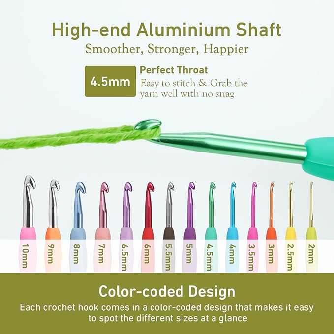 4.5mm Crochet Hook, Supers Smooth 4.5 mm Ergonomic Crochet Hooks for Beginner, Comfort for Arthritic, 1 Pack