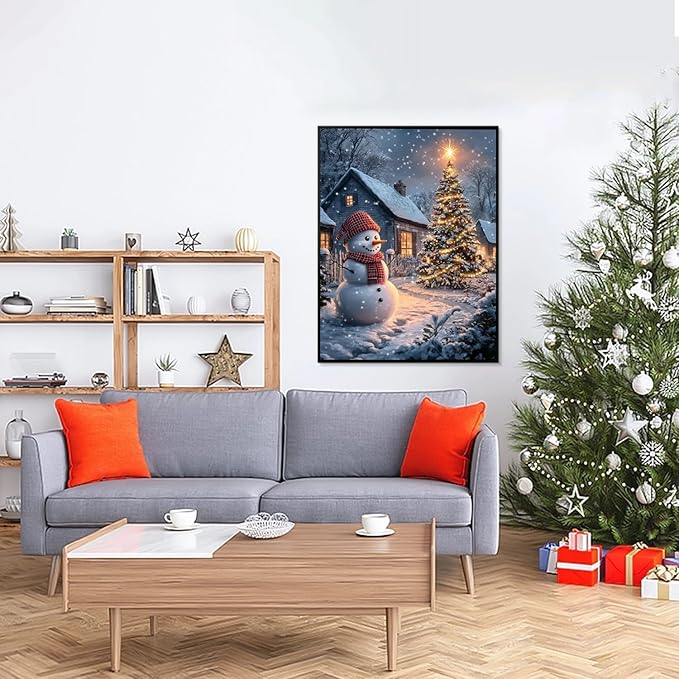 DIYDECORFUN Diamond Art Kits for Adults Beginner, 5D Christmas Tree Diamond Painting Kits,DIY Full Round Drills Snowman Paint with Diamonds Winter Gem Art for Wall Decor 12 x 16 in