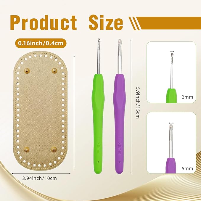 4+8 PCS Bag Bases for Crochet with D Shape Purse Handles for Bag Making, 2 PCS Crochet Hooks, 4 Colors Leather Purse Bottoms for Crocheting DIY