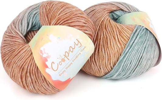 Coopay Yarn for Crocheting Knitting, Gradient Cake Yarns, 2 × 3.53oz - 240yds - 50% Cotton 50% Acrylic Ombre Yarns, Crochet Yarn for Blankets, Shawls, Scarves (110 Oil Painting)