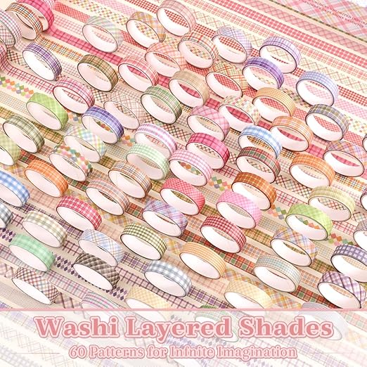 60 Rolls Cross line Theme Washi Tape Set, Writable Decorative Tapes for Scrapbooking, Junk Journal Supplies, Bullet Journaling, 0.39"x79" per Roll