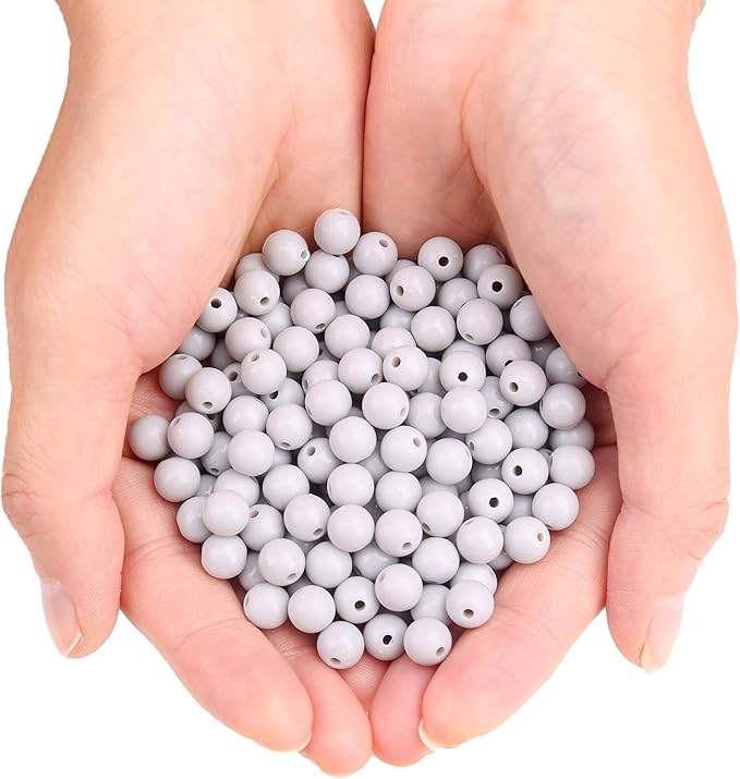 bonny boxx 1000pcs 6mm smooth grey round beads, plastic resin bubblegum balls chunky gumball beads for necklace and bracelet making, crafting supplies