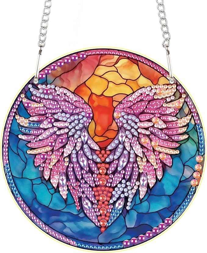 AiYuanzsh Feather Diamond Art Painting Hanging Pendant Kit Special Shaped Diamond Dots Art Acrylic Ornaments Diamond Art Pendant for Adult Home Wall Window Decor Gift