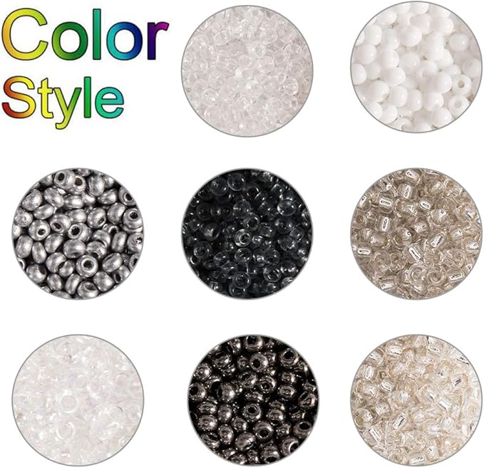 NBEADS 160g 20g/Compartment Round Glass Seed Beads, 8 Assorted Colors Mixed Style 2mm Tiny Loose Spacer Beads Pony Beads with 0.3mm-0.9mm Hole for DIY Craft Bracelet Necklace Jewelry Making