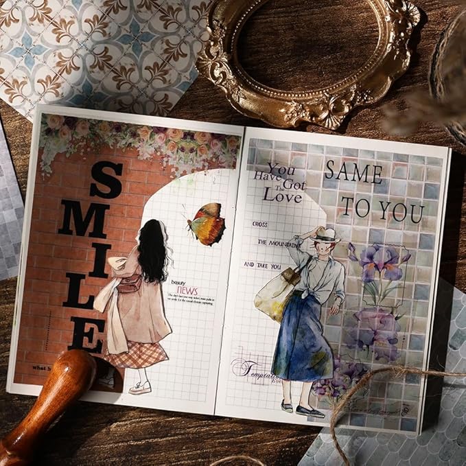 Retro Wall Pattern Collection Self-Adhesive Background Stickers for Journaling and Scrapbooking Supplies, 40 Sheets 5.5x3.9 Inches Vintage Decorative Stickers for Wall Collage Scrap Book Paper Crafts