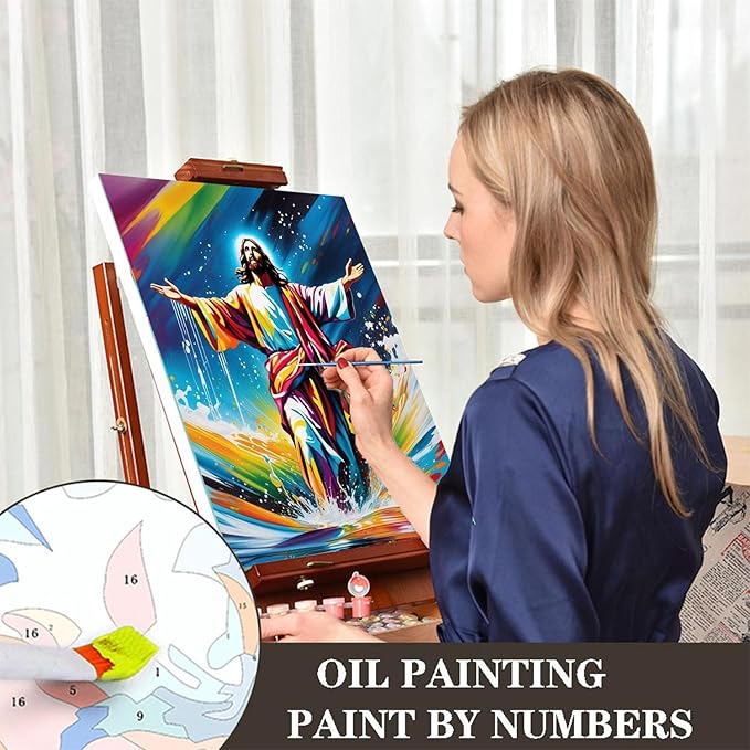 cviokrdu Jesus Paint by Numbers Kit for Adults - Christians Adult Paint by Number Kits on Canvas, Religion DIY Oil Painting for Gift Home Wall Decor (16x20inch)