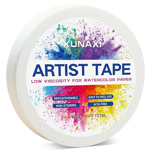1 Pack Art Tape, Artist Tape for Watercolor Paper Low Tack White Painters Tape for Drafting Art Painting Canvas Framing Acid Free Masking Tape-0.6IN Wide 99FT Long Total