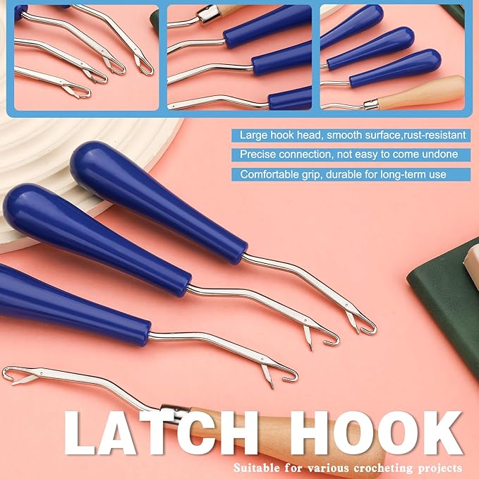 Latch Hook Set for Adults, Latch Hook Kit, Latch Hook Tool, Latch Hook Crochet Needle, Dreadlock Crochet Hook with Latch, Latch Hook Crochet Needle, Bent Latch Hook for Carpet Making
