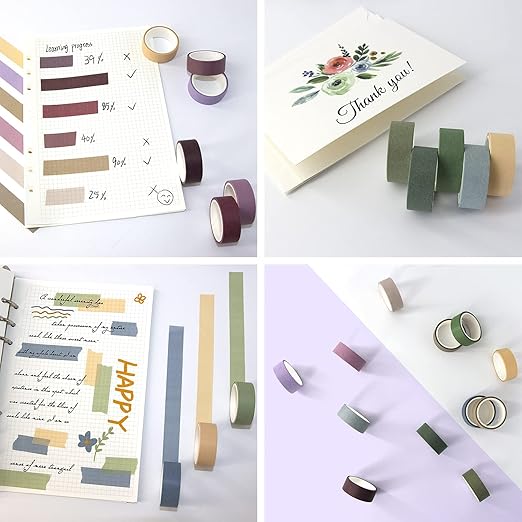 Mooker 20 Rolls Washi Tape Set, Colored Masking Tape, Decorative Nature Colored Tapes for Arts, DIY Crafts, Bullet Journals, Scrapbooking - 15mm Wide