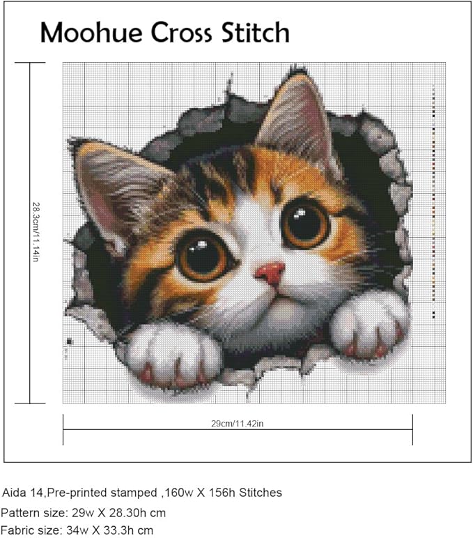 moohue 14ct stamped printed counted cross stitch kits for adults animals cute cat cross stitch patterns flowers for beginners needlepoint kits for adults (animal cute cat)