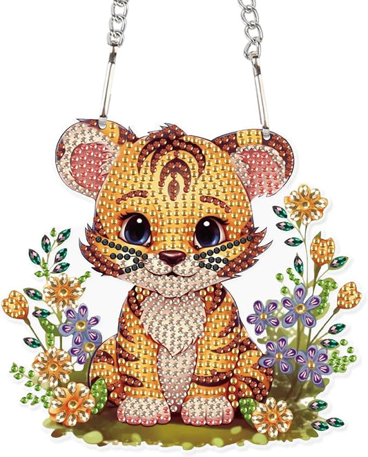 AiYuanzsh DIY 5D Tiger Diamond Art Hanging Ornament, Special-Shaped Crystal Diamond Painting Suncatcher Pendant Kit for Home, Window, or Christmas Gift