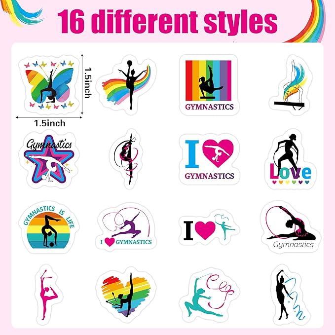 beyumi gymnastics art girl stickers - 1000pcs gymnastics stickers in 2 rolls for kids waterproof vinyl athletic art girl decals for gymnast party decor phone laptop bottle notebook luggage classroom