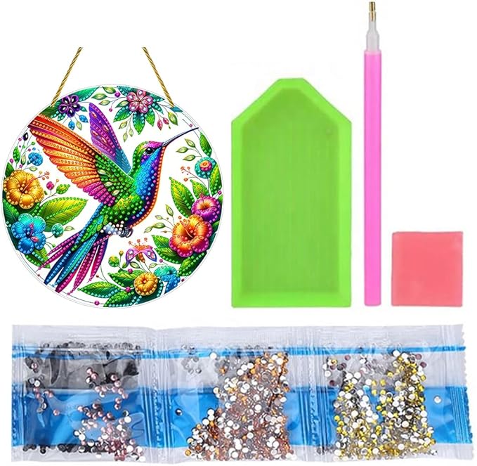POETRYDRAW DIY Hanging Diamond Art Pendant Kit Bird, Special Crystal Diamonds Painting Ornament for Adults, 5D Diamond Art Suncatchers Double Sided Board Gem Painting Box Kit
