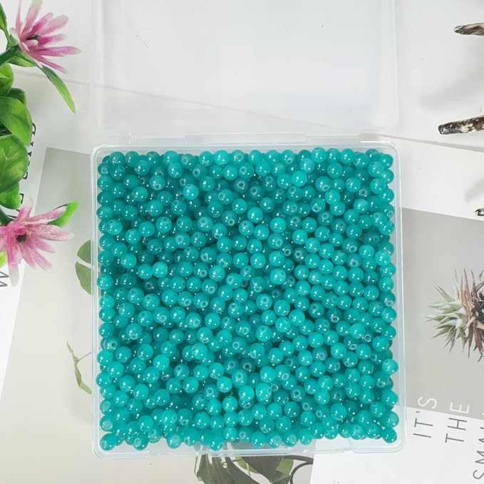 6mm Round Glass Beads for Jewelry Making, 900Pcs Glass Seed Beads for Bracelets, DIY Crafts (Turquoise)