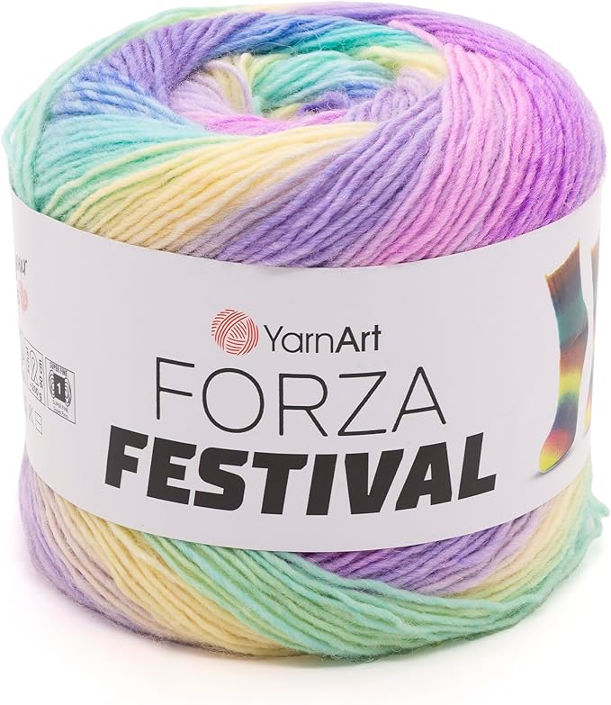 YarnArt Forza Festival Self-Striping Wool Blend Fingering Yarn, 100g (459 yd) – Gradient Color Yarn for Knitting, Crochet, Socks & Shawls (2916)