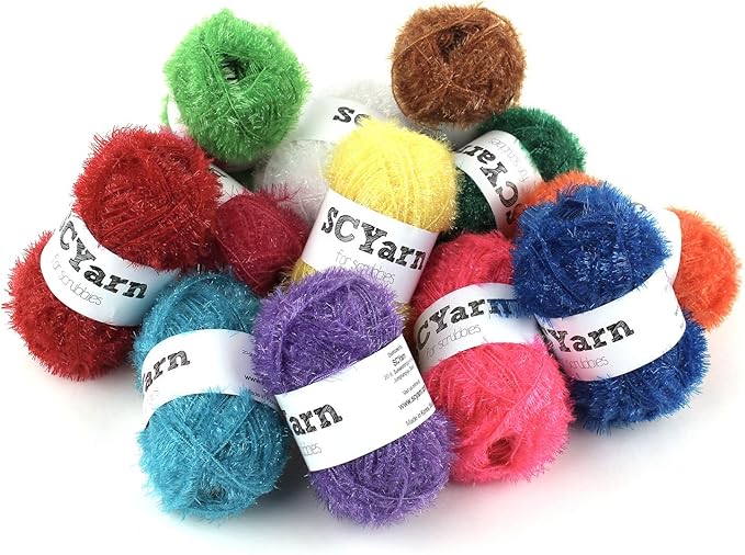 for Scrubbies 12 Skeins Bonbons Yarn Assorted Colors 100% Polyester for Dishcloths Crochet and Knitting Project - Total 984 Yards Craft Kit (Rainbow)