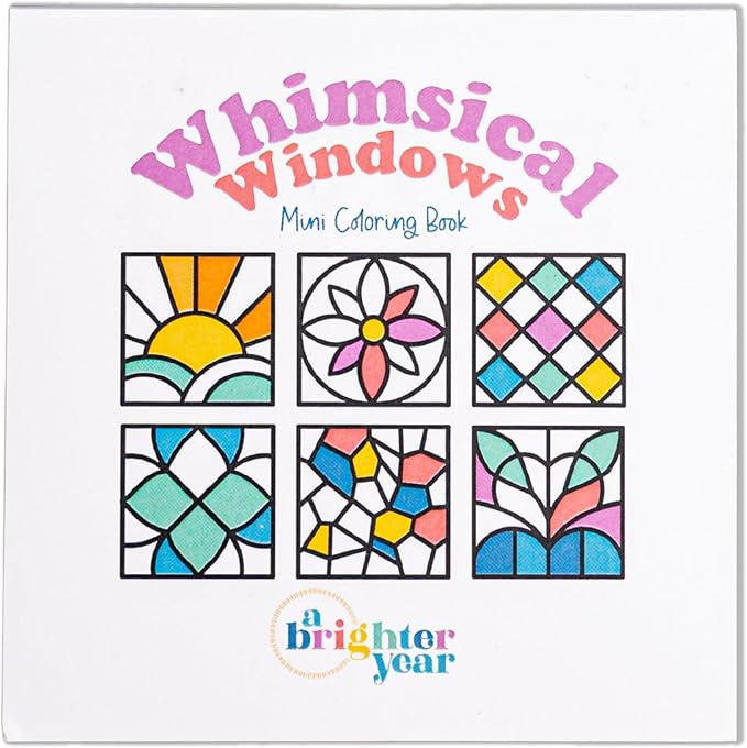 A Brighter Year The Original Adult Mini Coloring Book – Whimscial Windows Edition - 3” x 3” Pocket Size, 50 Pages, Lay Flat Binding, Thick Paper, No Bleeding - Stress & Anxiety Relief
