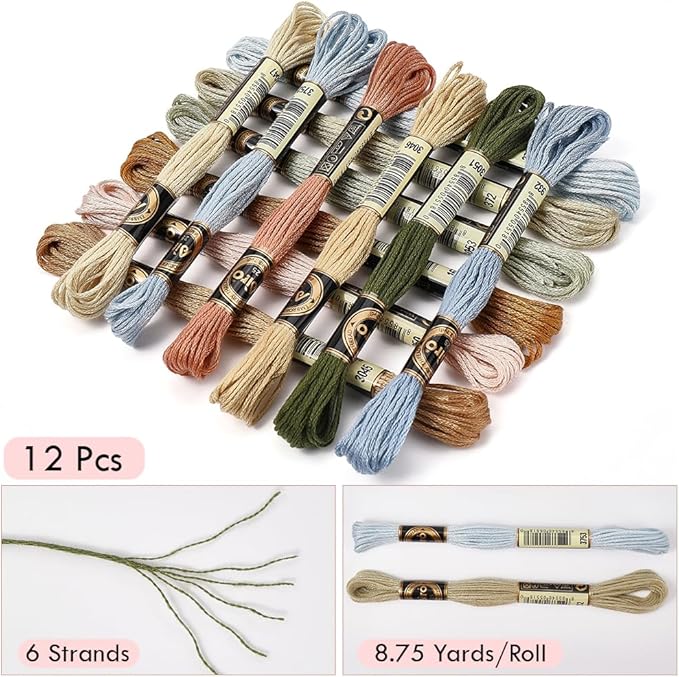 12 Skeins Embroidery Floss Thread Variegated Cross Stitch Floss 6 Ply Gradient Color Friendship Bracelet String Threads Bulk for Jewelry Making Sewing Bracelets Knitting Stitching Craft DIY