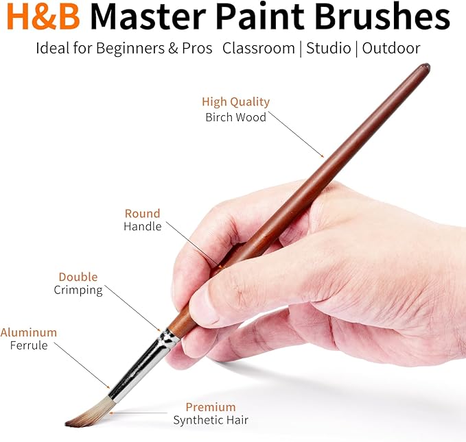 22PCS H&B Paint Brush Set, Travel Watercolor Acrylic Painting Brushes with Canvas Roll & Palette Knife, Professional Artist Brush Kit for Oil, Acrylic Canvas Paintings (Brown)
