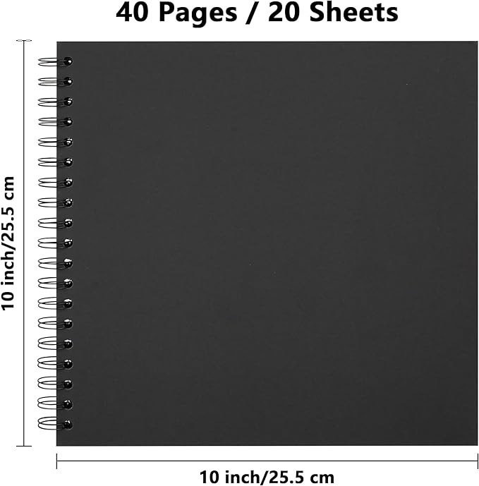 10 x 10 Inch DIY Scrapbook Photo Album Hardcover Kraft Blank Page Acid-Free, 40 Pages (20 Sheets) Memory Book for Wedding Anniversaries Family Baby Memories Small Scrapbooking Projects, Black